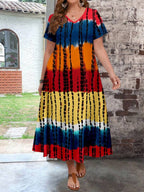 Damen Maxikleid mit modernem Farbverlauf und grafischem Muster R&B