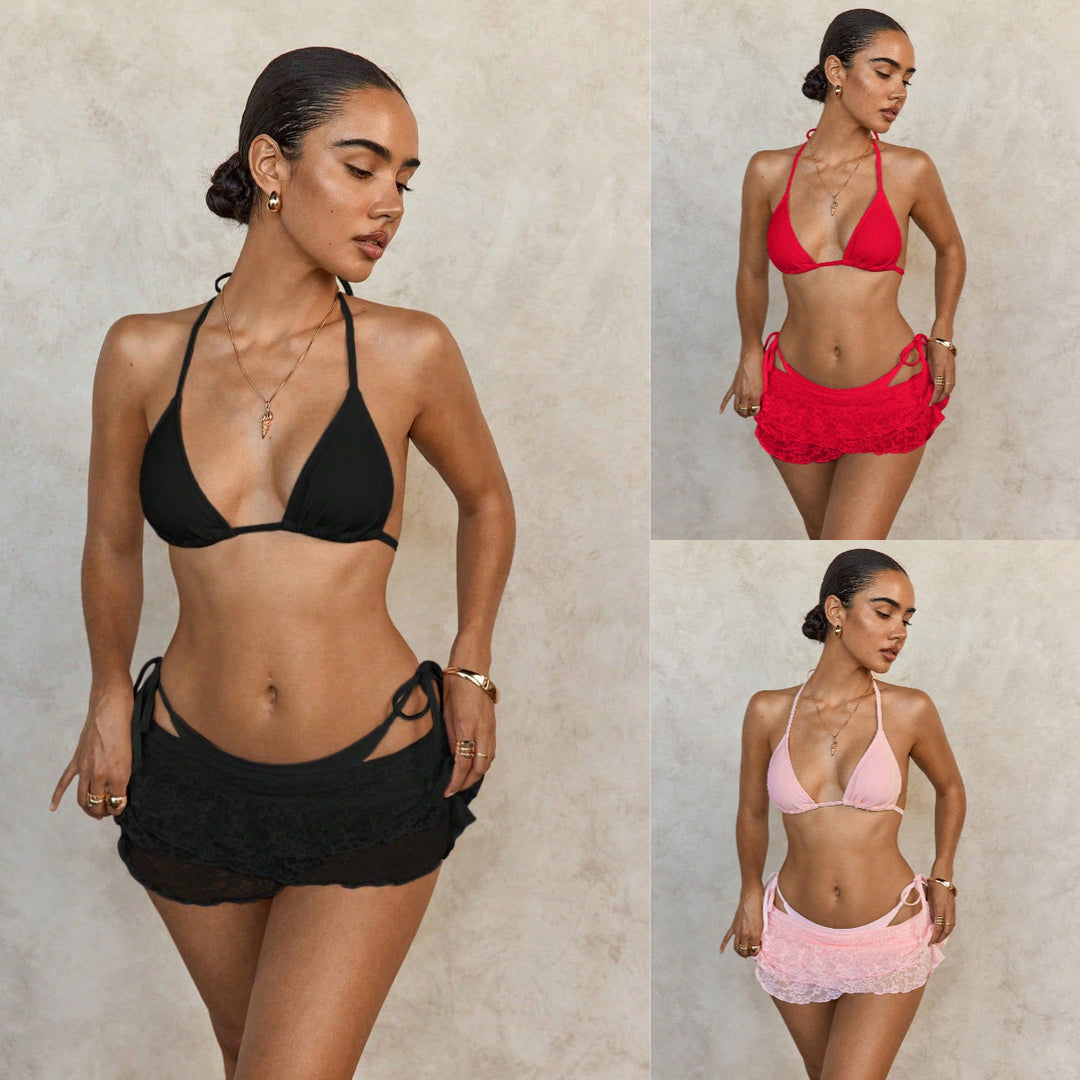 Damen Bikini mit verführerischem Spitze-Überwurf R&B