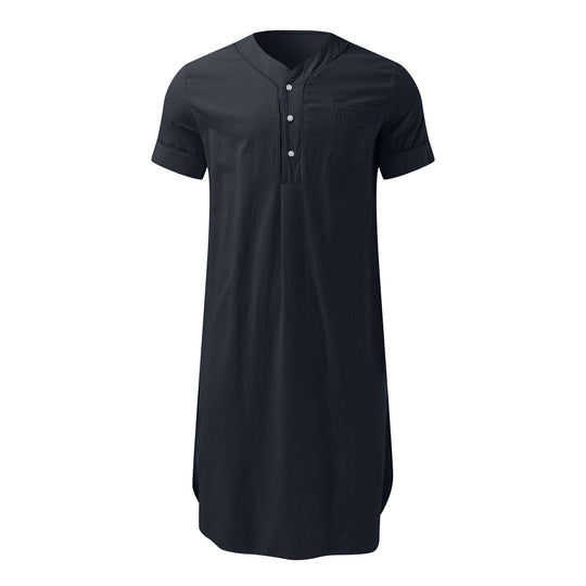 Damen Kurzarm-Kleid mit modernem Stehkragen und praktischer Knopfleiste R&B