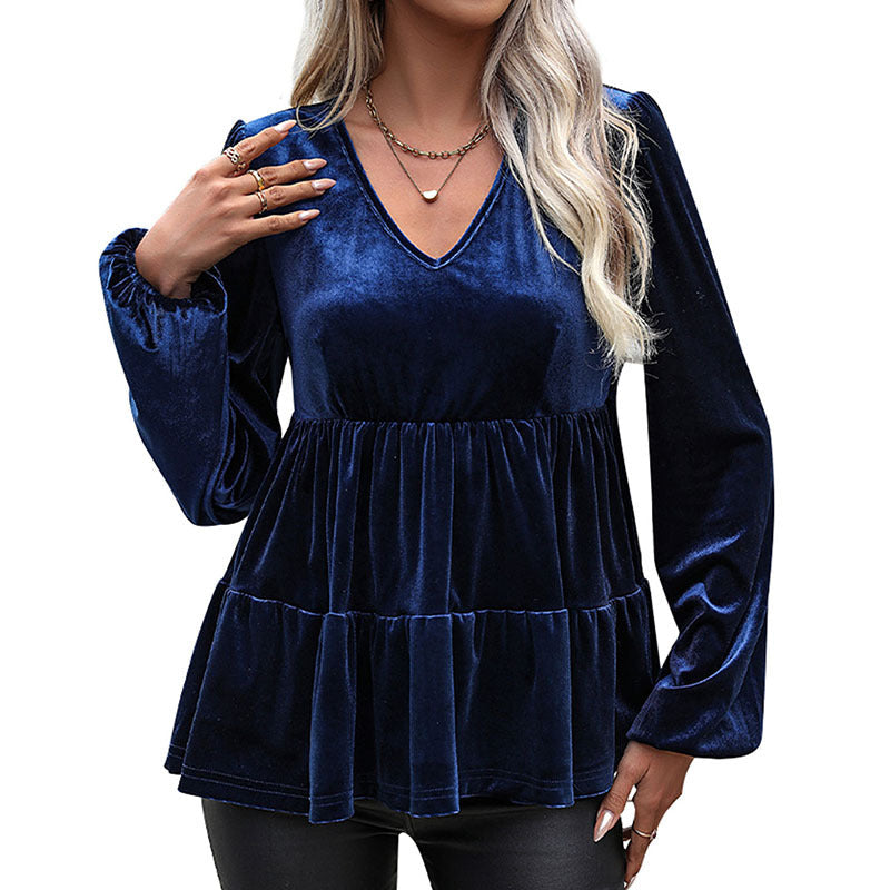 Damen Viskose Bluse mit Volant und V-Ausschnitt R&B