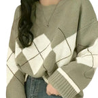 Damen Grobstrickpullover mit modernen Rautenmustern und weitem Schnitt R&B