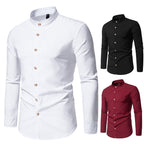 Herren Langarmhemd mit modernem Stehkragen und eleganten Knopfdetails R&B