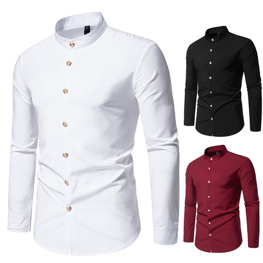 Herren Langarmhemd mit modernem Stehkragen und eleganten Knopfdetails R&B