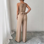 Damen bodenlanger Jumpsuit mit raffiniertem Wickeldesign und eleganter Bundnaht EB