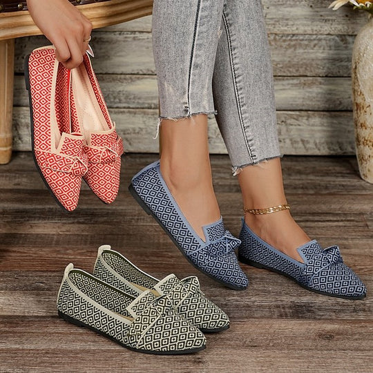 Damen Ballerinas mit modischem Schleifenmuster und bequemer Sohle R&B