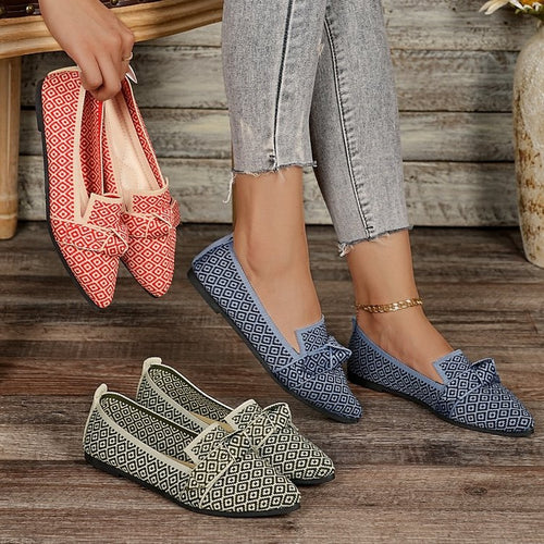 Damen Ballerinas mit modischem Schleifenmuster und bequemer Sohle R&B