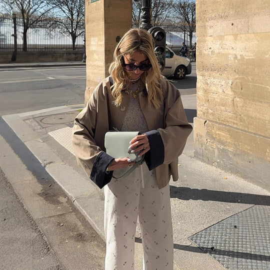 Damen lässige Oversized-Jacke mit kontrastierendem Kragen R&B