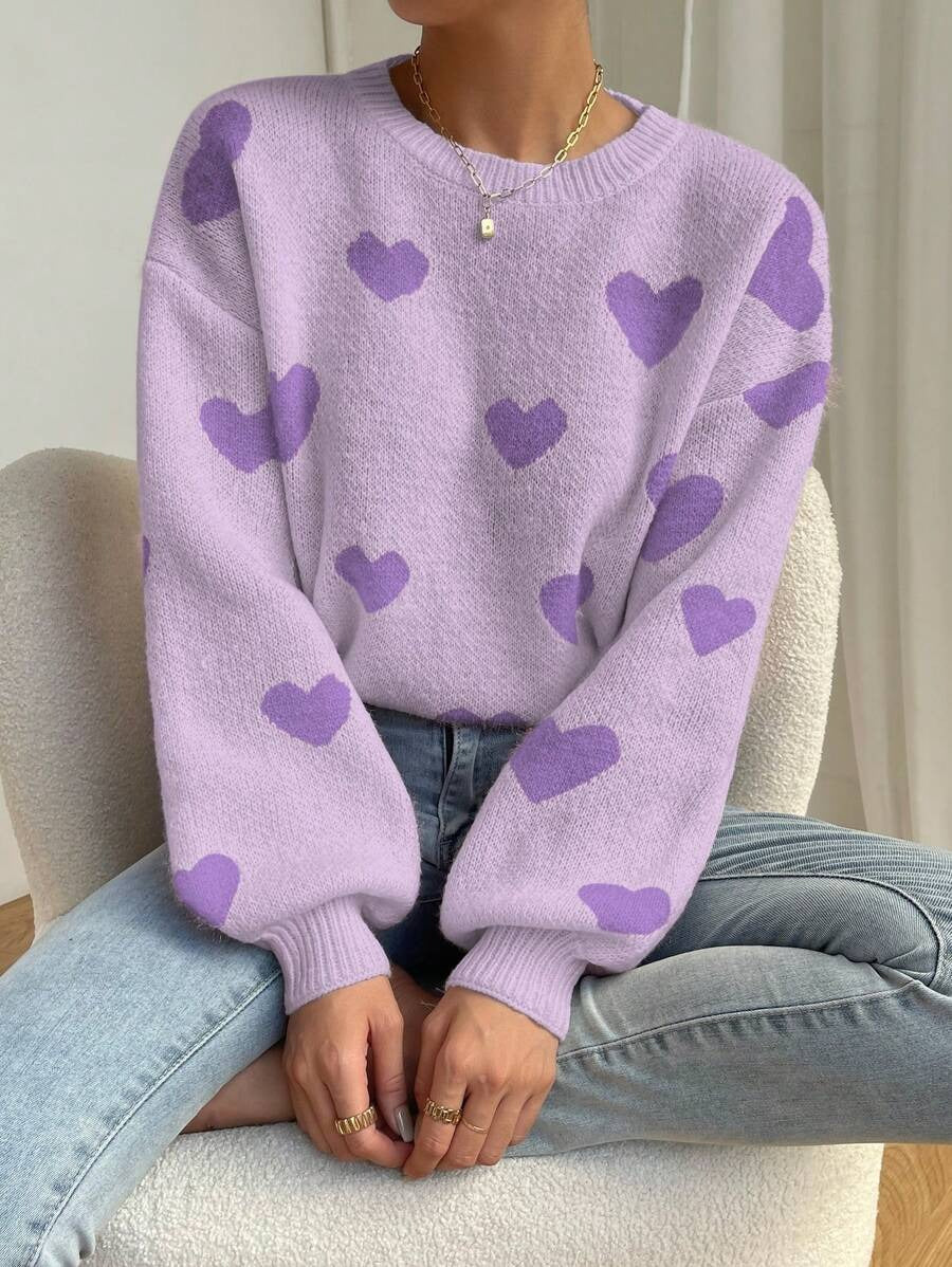 Damen Sweater mit Herzenmuster und weitem Schnitt R&B
