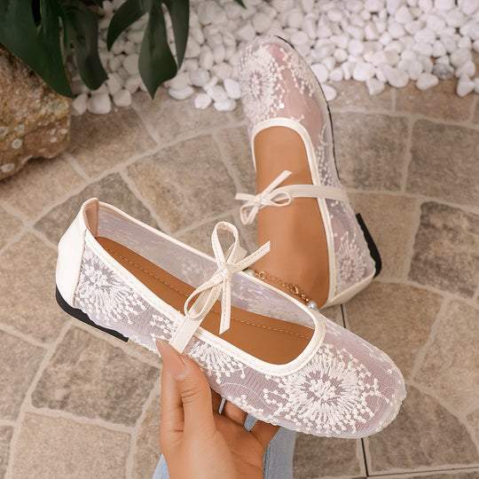 Damen Ballerinas mit filigranem Spitzen-Design und modischem Schleifenakzent R&B