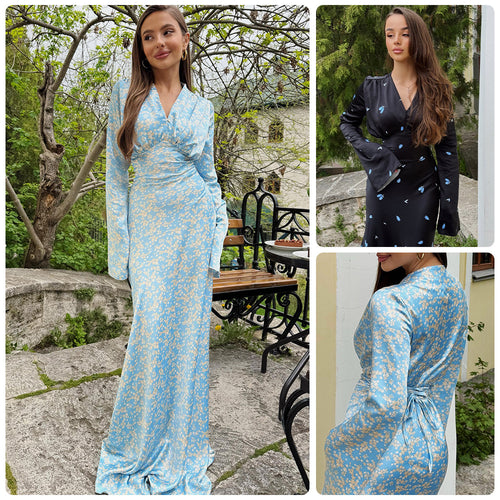 Damen Langärmeliges Maxikleid mit floralen Mustern und femininer Silhouette R&B