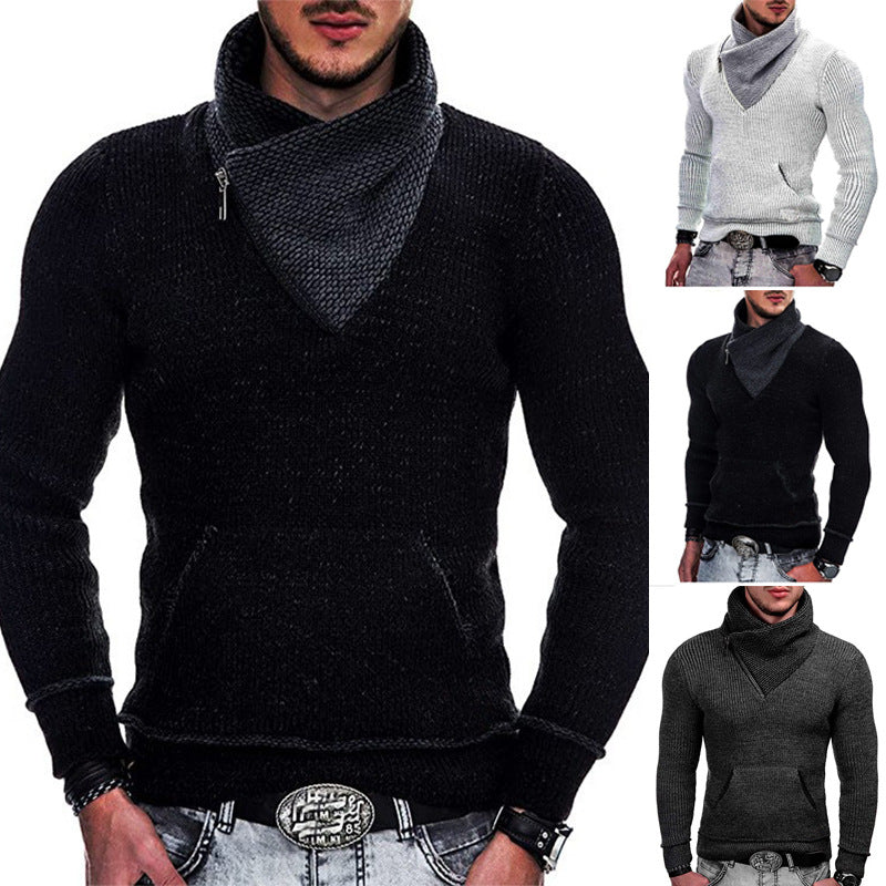 Herren modischer Pullover mit breitem Kragen und innovativer Zip-Detail R&B