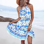 Damen luftiges Wickelkleid mit buntem Batikmuster und Gummizug R&B