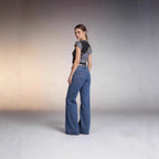 Damen Weite Jeans mit hohem Bund und Falten