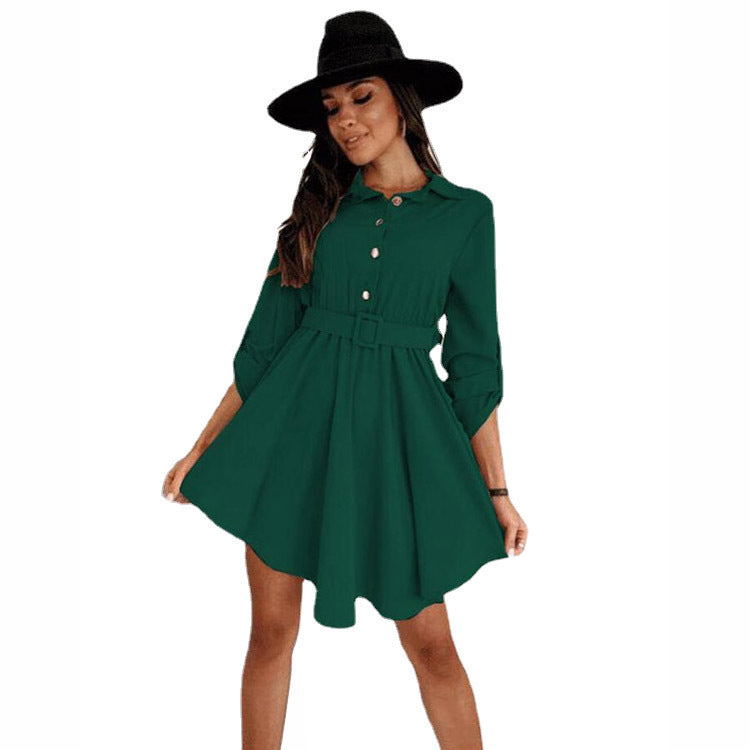 Damen Knielanges Hemdblusenkleid mit Taillengürtel und eleganten Details R&B