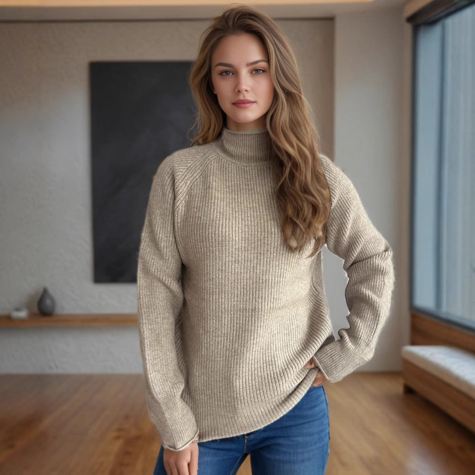 Damen Pullover mit hohem Kragen und strukturiertem Strickmuster R&B