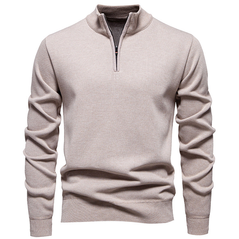 Herren feiner Strickpullover mit kurzem Reißverschluss und hohem Kragen R&B