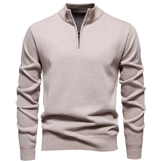 Herren feiner Strickpullover mit kurzem Reißverschluss und hohem Kragen R&B