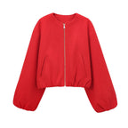 Damen modische Zip-Jacke mit oversized Ärmeln und tiefen Taschen R&B