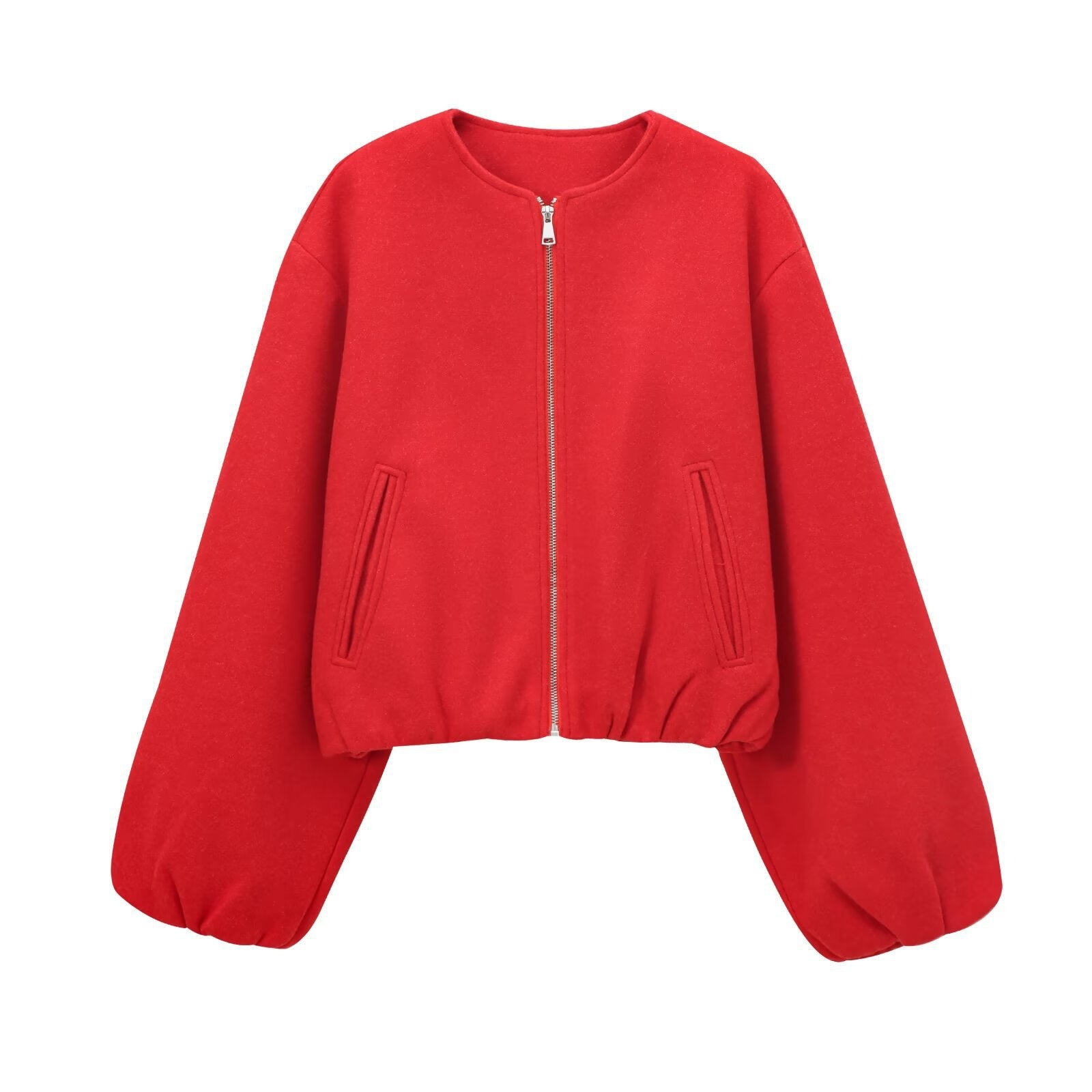Damen modische Zip-Jacke mit oversized Ärmeln und tiefen Taschen R&B