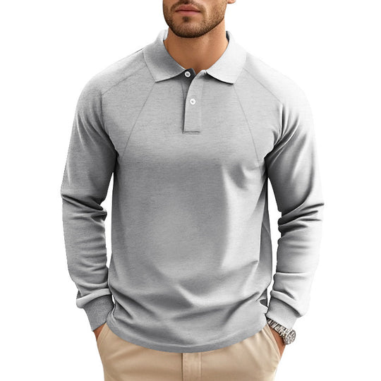 Herren nan langärmeliges Polohemd mit Raglanärmeln, Komfortstretch und Rippbündchen R&B
