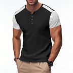 Herren Kurzarm-Henley-T-Shirt mit strukturierter Oberfläche und dezenter Knopfleiste R&B