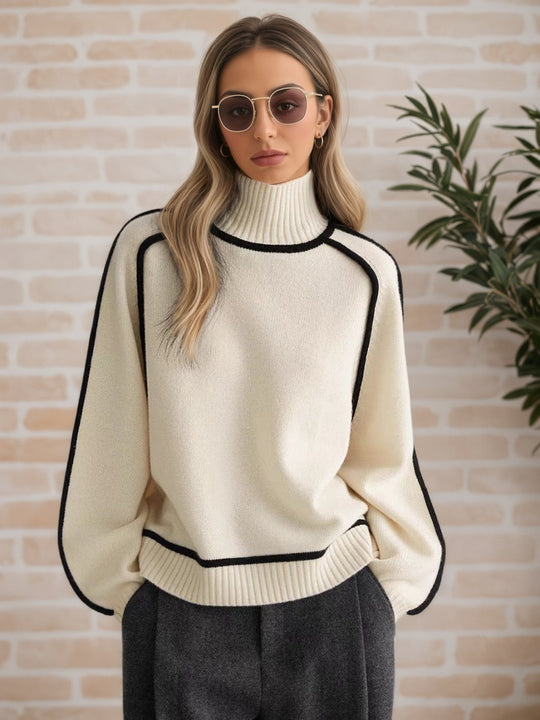 Damen Pullover mit hohem Kragen und Volumenärmeln R&B