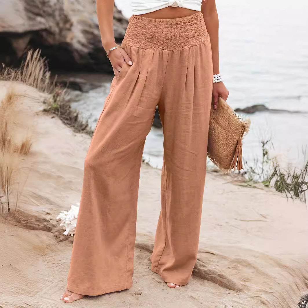 Damen weite Sommerhose mit elastischem Bund und elegantem Faltenwurf R&B