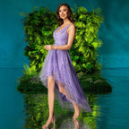 Damen Midi-Abendkleid mit schimmernder Detailverarbeitung und asymmetrischem Saum R&B