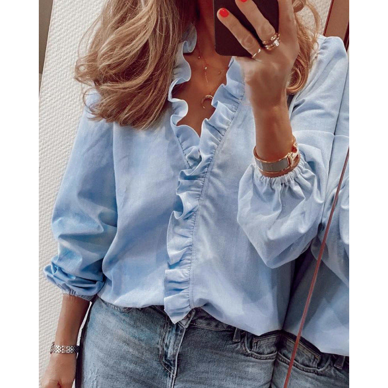 Damen Bluse mit Rüschendetails und elegantem Stehkragen R&B