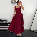 Damen Elegantes Abendkleid mit quadratischem Ausschnitt und fließendem Rock R&B