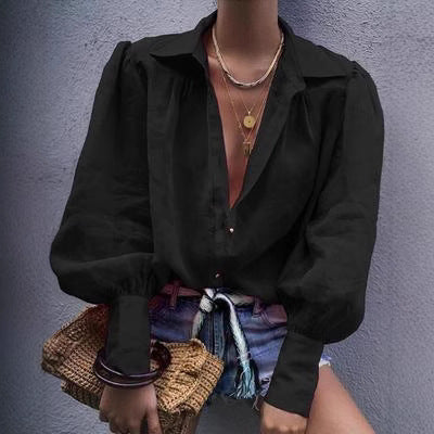 Damen Bluse mit voluminösen Ärmeln und elegantem Kragen R&B