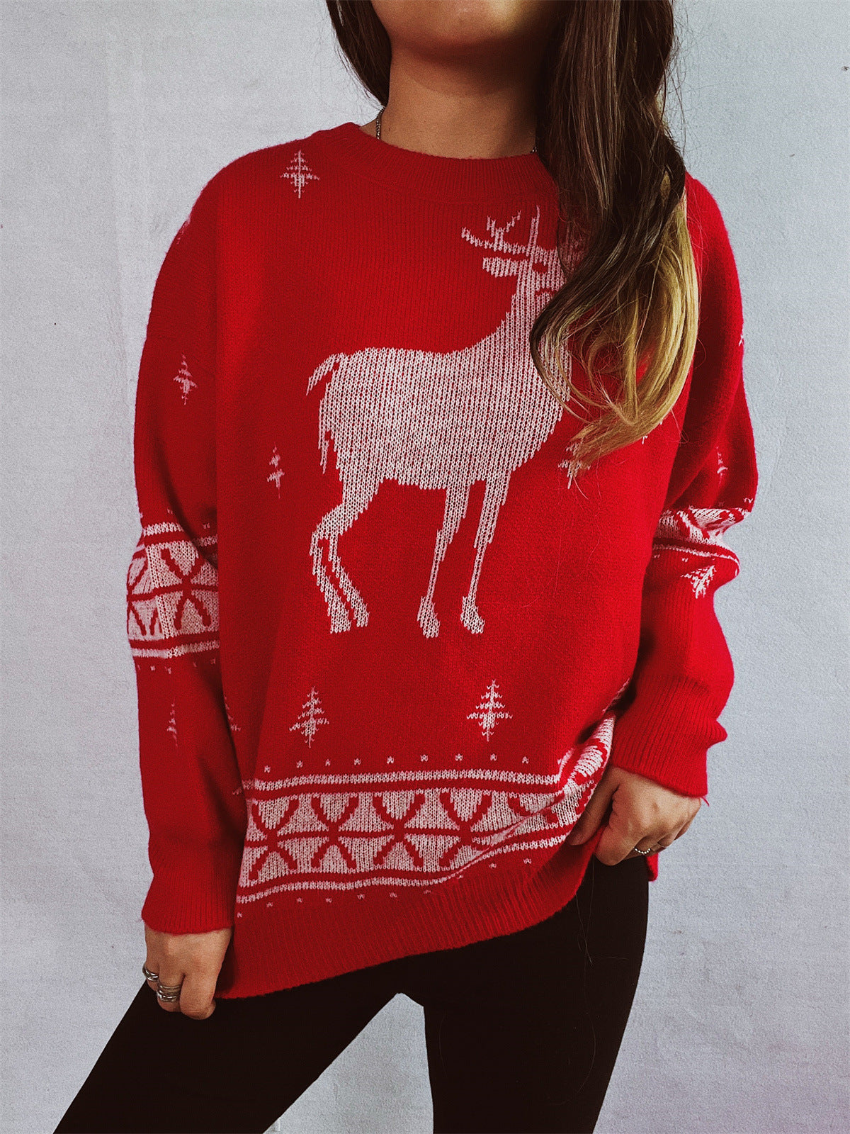 Damen Weihnachts-Pullover mit festlichem Rentier-Motiv und weichem Strick R&B