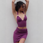 Damen Set aus Crop-Top und asymmetrischem Rock mit Rüschen-R&B