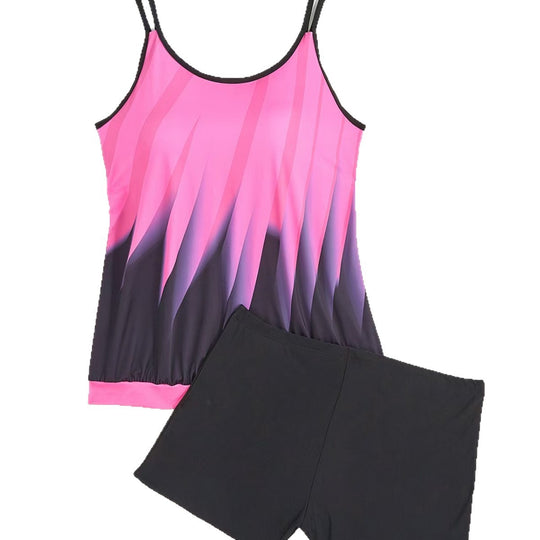 Damen Sportliches Tankini-Set mit farbenfrohem Oberteil und bequemen Shorts R&B