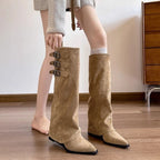 Damen Überknie Stiefel mit modischen Schnallen und hochwertigem Leder R&B