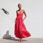 Damen Maxikleid mit Streifenmuster und fließendem Rock R&B