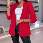 Damen klassischer Blazer mit modischen Ärmeln und seitlichen Taschen R&B