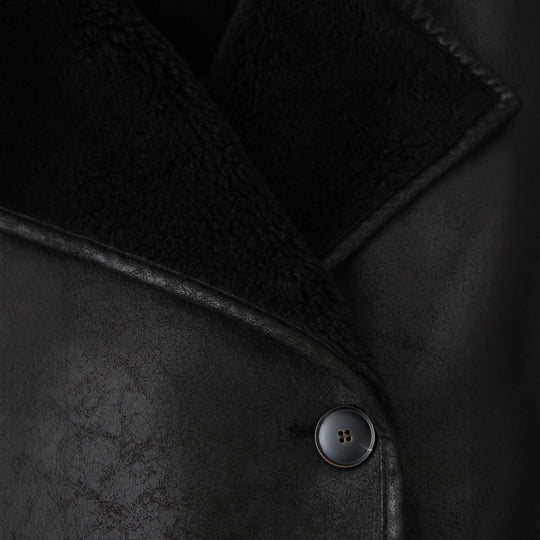 Damen Kunstlederjacke mit luxuriösem Fellkragen und praktischen Taschen R&B
