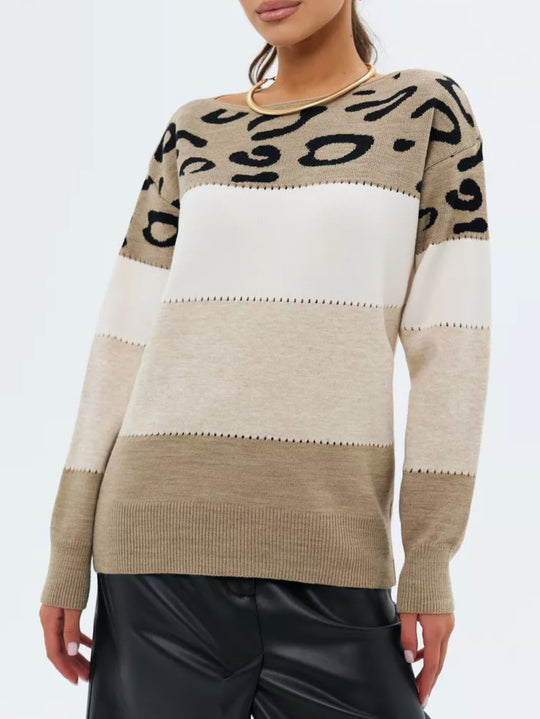 Damen Modischer Batik-Pullover mit animalischem Muster R&B