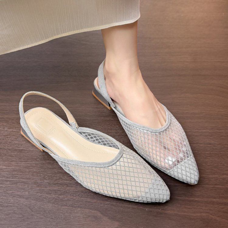 Damen Slingback Ballerinas mit Netzdesign und elegantem Blockabsatz R&B