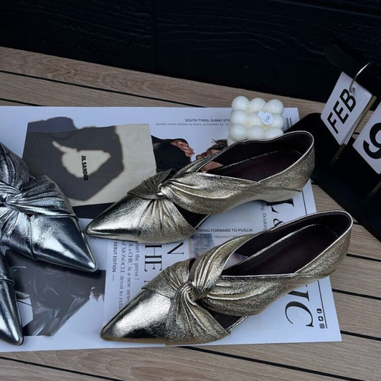 Damen Slipper mit eleganter Knotenverzierung und spitz zulaufendem Design R&B