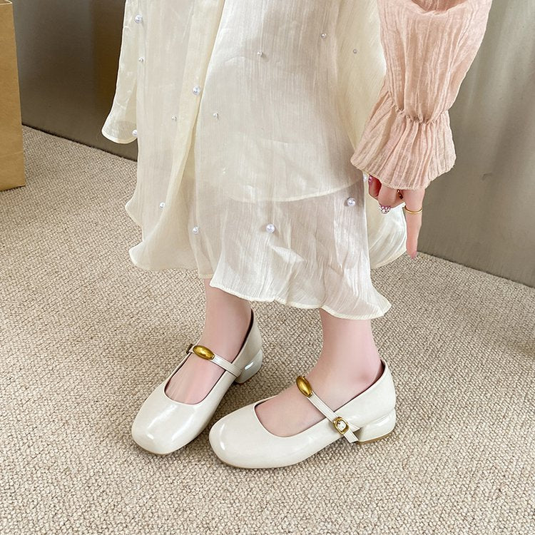 Damen elegante Blockabsatz-Ballerinas mit modischem Riemchen und stabiler Sohle R&B