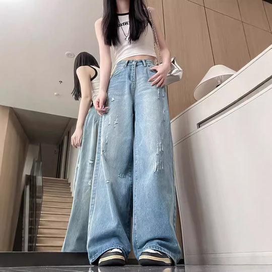 Damen Weite Bootcut-Jeans mit modischem Destroyed-Effekt R&B
