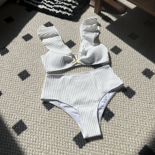 Damen Zweiteiler Bikini mit Rüschendesign und hohem Bund R&B