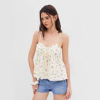 Damen blumiges Sommeroberteil mit dekorativem Kordelzug R&B