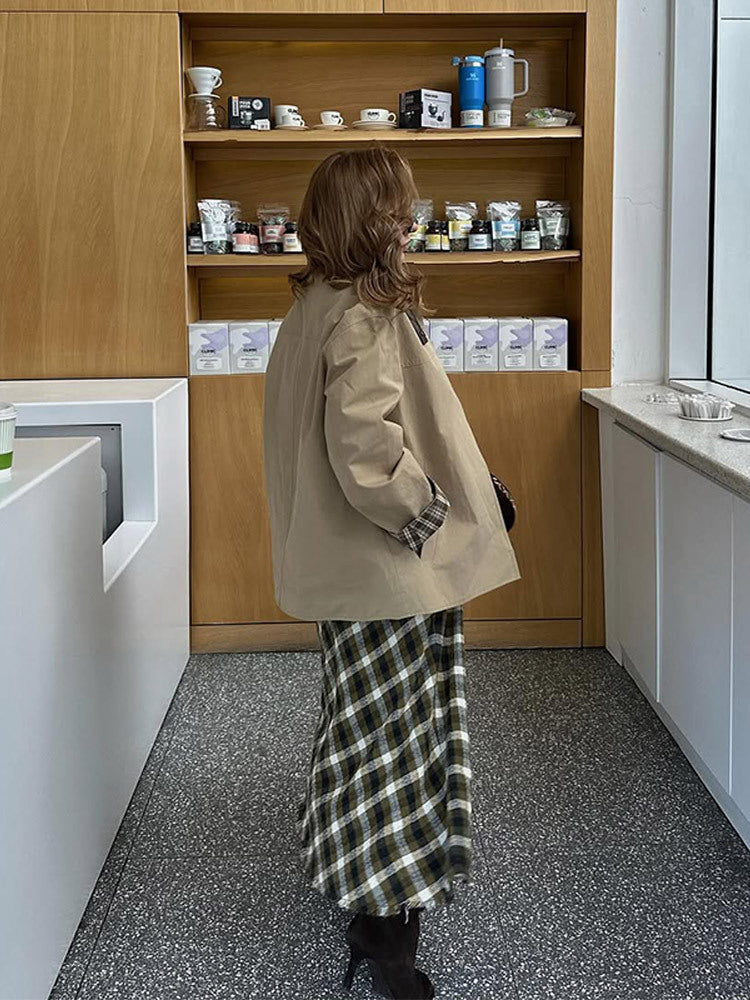 Damen lässige Utility-Jacke mit modischem Karomuster R&B