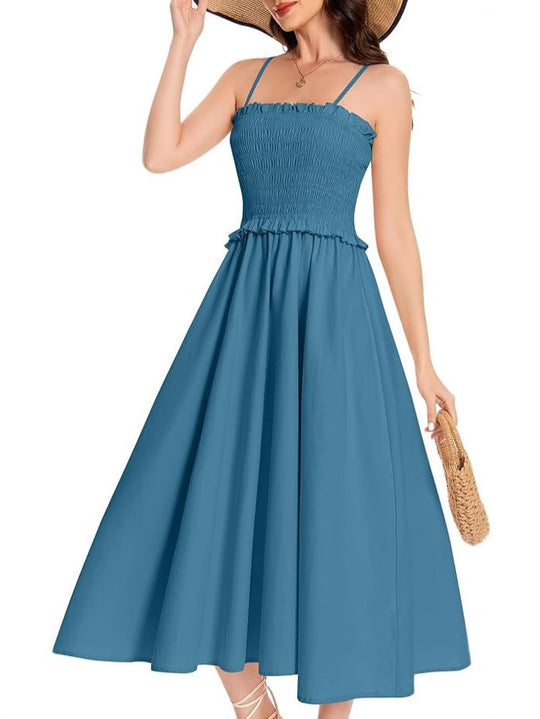 Damen Midi-Kleid mit elastischem Oberteil und weiten Rock R&B