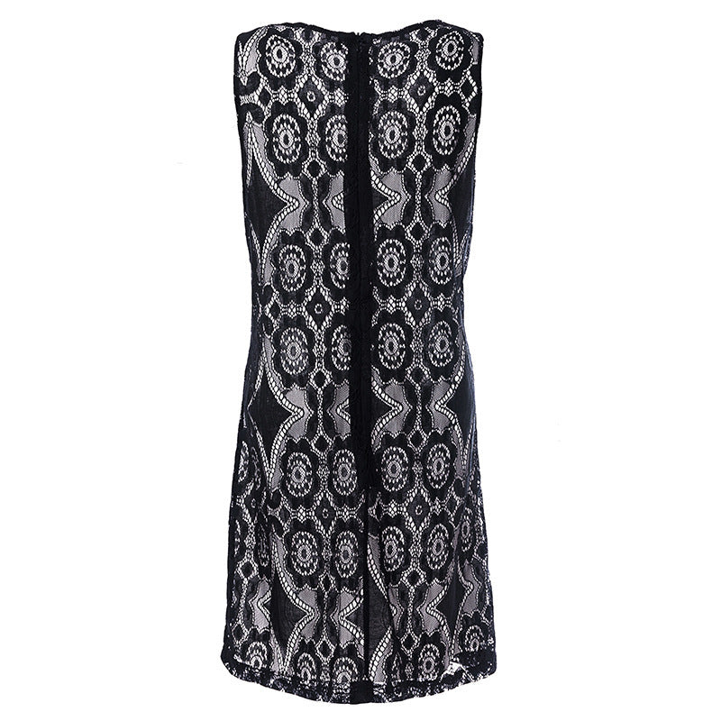 Damen Spitzenkleid mit floralen Mustern und Schlüsselloch-Ausschnitt R&B