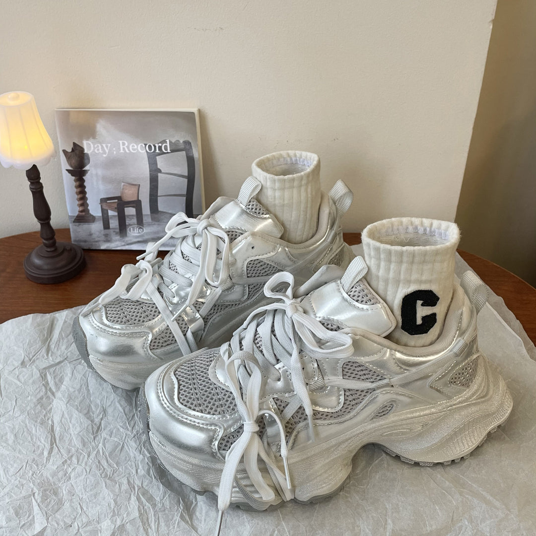 Damen Sportliche Chunky Sneakers mit atmungsaktivem Mesh und reflektierenden Akzenten R&B