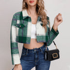 Damen Karierte Jeansjacke im cropped Schnitt mit Brusttaschen R&B